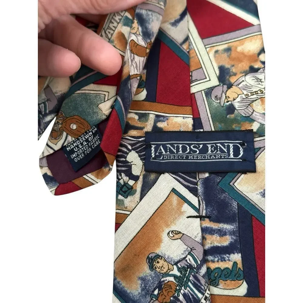 Vintage MLB Lands' End Men's Baseball Themed Cotton Novelty Tie Necktie